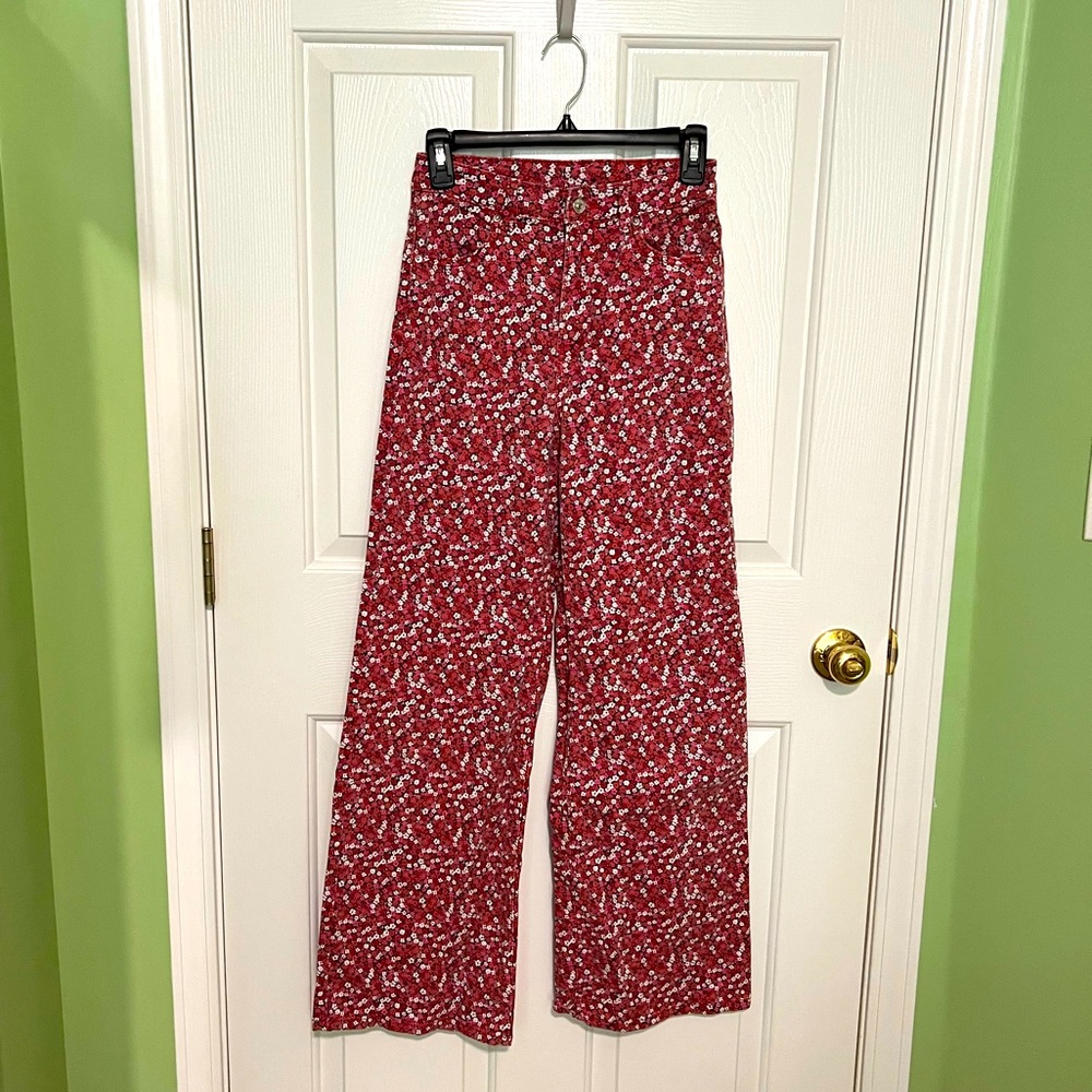 Stylish Pink Floral Flare Jeans